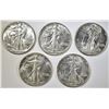 Image 1 : 5-CH AU 1942 WALKING LIBERTY HALF DOLLARS