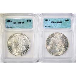 2-1921 MORGAN DOLLARS ICG MS64