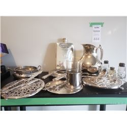 Stirling Silver Flask & ladle plus Silver Plate Ware A