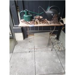 Wooden Folding Table & Wrought Iron Garden Ornaments C