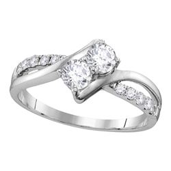 5/8 CTW Round Diamond 2-stone Bridal Wedding Engagement Ring 10kt White Gold - REF-56W9F