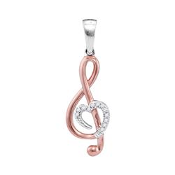 0.03 CTW Round Diamond Treble Clef Pendant 10kt Two-tone Gold - REF-7R5H