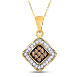 1/4 CTW Round Brown Diamond Square Pendant 10kt Yellow Gold - REF-10A8N