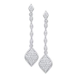 1/4 CTW Round Diamond Cluster Drop Dangle Earrings 10kt White Gold - REF-24A3N