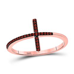 1/10 CTW Round Red Color Enhanced Diamond Cross Religious Ring 10kt Rose Gold - REF-11Y9X
