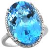 Image 1 : 13.71 CTW Swiss Blue Topaz & Diamond Ring 14K White Gold - REF-59R4H