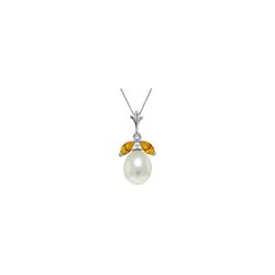 Genuine 4.5 ctw Pearl & Citrine Necklace 14KT White Gold - REF-24K3V