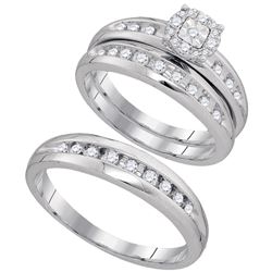 1/2 CTW His & Hers Round Diamond Cluster Matching Bridal Wedding Ring 10kt White Gold - REF-39F6M