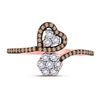 Image 2 : 1/5 CTW Round Brown Diamond Bypass Flower Heart Ring 10kt Rose Gold - REF-16M8A