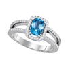 Image 1 : 1 & 1/5 CTW Oval Blue Topaz Solitaire Diamond-accent Ring 14kt White Gold - REF-64W8F