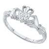 Image 1 : 0.02 CTW Round Diamond Claddagh Heart Ring 10kt White Gold - REF-8K4R