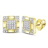 Image 1 : 1/6 CTW Mens Round Diamond Square Cluster Stud Earrings 10kt Yellow Gold - REF-15X5T