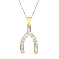 1/6 CTW Round Diamond Lucky Wishbone Fortune Pendant 10kt Yellow Gold - REF-11W9F