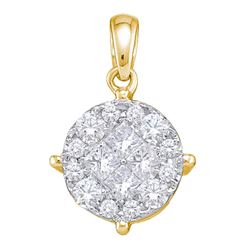 2 CTW Princess Round Diamond Cluster Pendant 14kt Yellow Gold - REF-222W3F