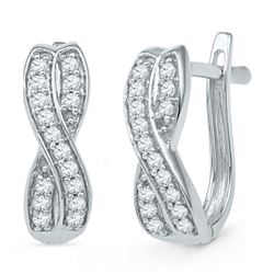 1/5 CTW Round Diamond Double Row Crossover Hoop Earrings 10kt White Gold - REF-19F2M