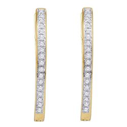 1/10 CTW Round Diamond Single Row Hoop Earrings 10kt Yellow Gold - REF-14M4A