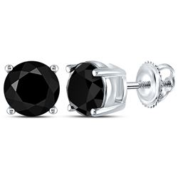 3 CTW Round Black Color Enhanced Diamond Solitaire Earrings 10kt White Gold - REF-41N9Y