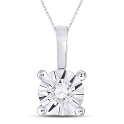 1/10 CTW Round Diamond Illusion-set Solitaire Pendant 10kt White Gold - REF-10A8N