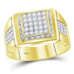1 & 3/4 CTW Mens Princess Diamond Square Cluster Ring 10kt Yellow Gold - REF-120W3F
