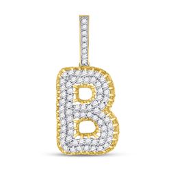 1 & 3/8 CTW Mens Round Diamond B Letter Charm Pendant 10kt Yellow Gold - REF-73H5W