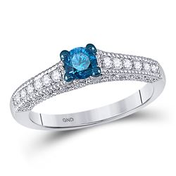 1/2 CTW Round Blue Color Enhanced Diamond Solitaire Bridal Wedding Ring 10kt White Gold - REF-39M6A