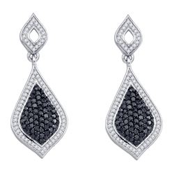 2 CTW Round Black Color Enhanced Diamond Dangle Earrings 10kt White Gold - REF-65A9N