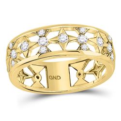 1/3 CTW Round Diamond Studded Star Ring 14kt Yellow Gold - REF-35W9F
