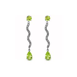 Genuine 4.35 ctw Peridot & Diamond Earrings 14KT White Gold - REF-62M3T