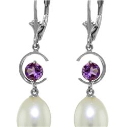 Genuine 9 ctw Pearl & Amethyst Earrings 14KT White Gold - REF-36K3V