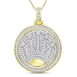 7/8 CTW Mens Round Diamond King Crown Charm Pendant 10kt Yellow Gold - REF-57K5R