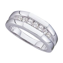 1/2 CTW Mens Round Channel-set Diamond Flat Surface Wedding Ring 14kt White Gold - REF-60F3M
