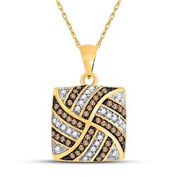 1/4 CTW Brown Diamond Square Cluster Pendant 10kt Yellow Gold - REF-14R4H