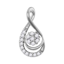 1/10 CTW Round Diamond Flower Cluster Teardrop Pendant 10kt White Gold - REF-7T8K