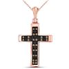 Image 1 : 1/8 CTW Round Brown Diamond Cross Pendant 10kt Rose Gold - REF-10Y8X