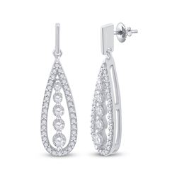 3/4 CTW Round Diamond Teardrop Dangle Earrings 14kt White Gold - REF-65M9A