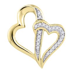 1/20 CTW Round Diamond Double Linked Heart Pendant 10kt Yellow Gold - REF-7F5M