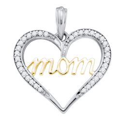 1/8 CTW Round Diamond Heart Mom Mother Pendant 10kt Two-tone Gold - REF-11T9K