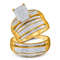 3/4 CTW His & Hers Round Diamond Cluster Matching Bridal Wedding Ring 10kt Yellow Gold - REF-69M3A