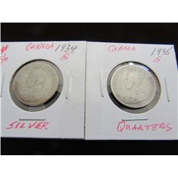 1934 CANADA KING GEORGE V SILVER QUARTER (GOOD CONDITION)