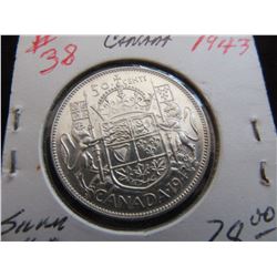 1943 CANADA KING GEORGE VI SILVER  HALF DOLLAR