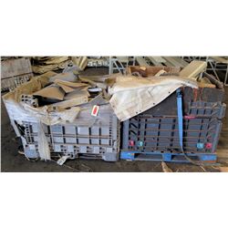 Qty 2 Plastic Bins Curved Metal 1000 G Plates, Poles, Fittings, Tarps, etc