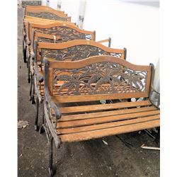 Qty 10 Wood & Iron Garden Benches w/ Armrests (some damaged/missing parts)