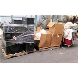 Qty 3 Pallets Yamaha, Tapco & JBL Speakers, Ear Plugs, Tarps, Sign Holders, etc