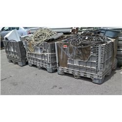Qty 3 Plastic Bins Cables w/ Looped Ends & Fittings, Straps & Ratchets, etc