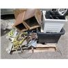 Image 32 : Qty 3 Plastic Bins Cables w/ Looped Ends & Fittings, Straps & Ratchets, etc