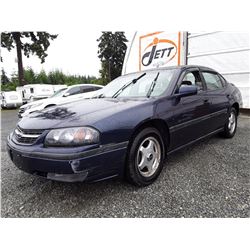 A1 -- 2000 CHEVROLET IMPALA LS SEDAN, BLUE, 155,116 KMS "NO RESERVE"
