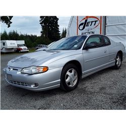 E6 --  2000 CHEVROLET MONTE CARLO SS  , Silver , 302512  KM's "NO RESERVE"