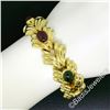 Image 6 : 14kt Yellow Gold 6.81 ctw Multi Gemstone Ribbed Wide Leaf Chain Bracelet