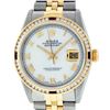 Image 2 : Rolex Mens 2 Tone 14K MOP Roman & Ruby Channel Set Diamond Datejust Wristwatch