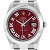 Image 2 : Rolex Mens SS 41MM Red Roman Diamond Datejust 2 Oyster Band Wristwatch With Box